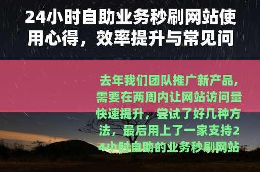 24小时自助业务秒刷网站使用心得，效率提升与常见问题处理