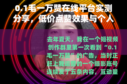 0.1毛一万赞在线平台实测分享，低价点赞效果与个人操作经历