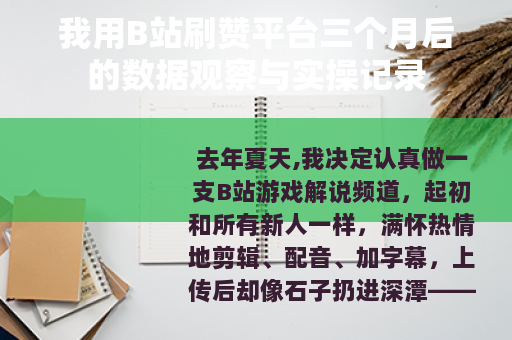 我用B站刷赞平台三个月后的数据观察与实操记录