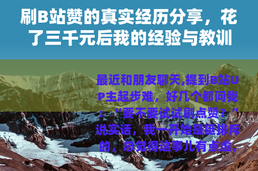 刷B站赞的真实经历分享，花了三千元后我的经验与教训