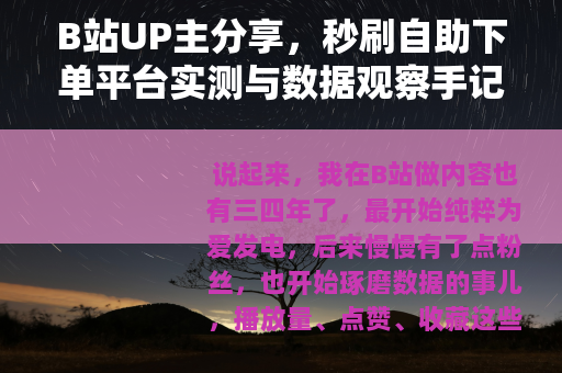 B站UP主分享，秒刷自助下单平台实测与数据观察手记