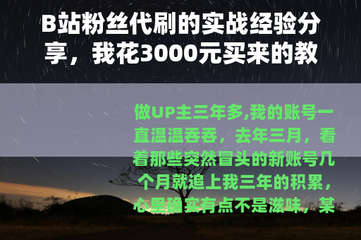 B站粉丝代刷的实战经验分享，我花3000元买来的教训与数据观察