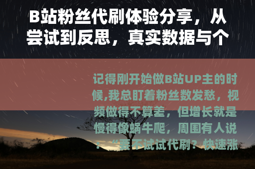 B站粉丝代刷体验分享，从尝试到反思，真实数据与个人案例全记录