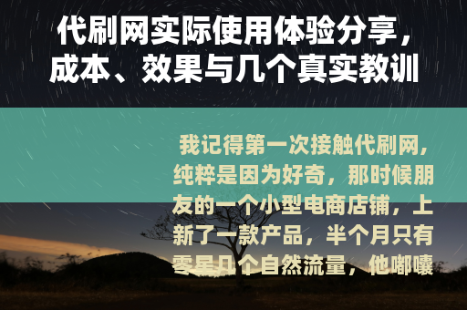 代刷网实际使用体验分享，成本、效果与几个真实教训