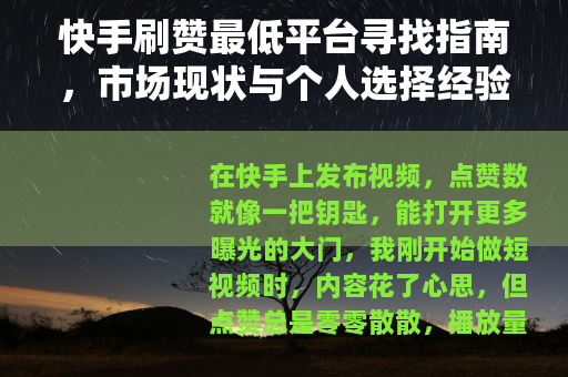 快手刷赞最低平台寻找指南，市场现状与个人选择经验分享