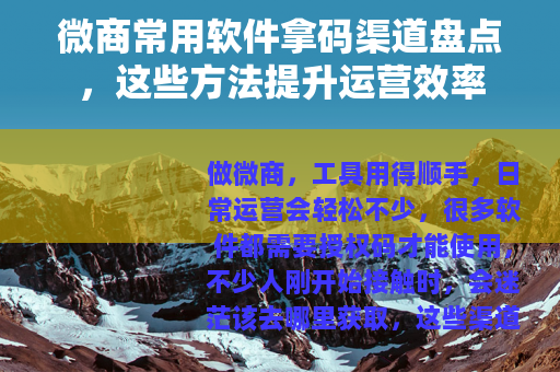 微商常用软件拿码渠道盘点，这些方法提升运营效率