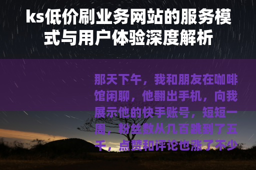 ks低价刷业务网站的服务模式与用户体验深度解析