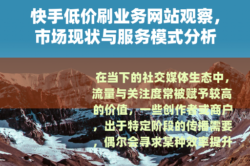 快手低价刷业务网站观察，市场现状与服务模式分析