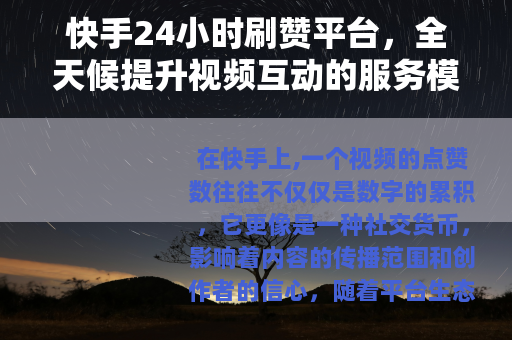 快手24小时刷赞平台，全天候提升视频互动的服务模式与用户实践