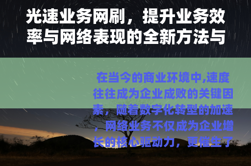 光速业务网刷，提升业务效率与网络表现的全新方法与实践指南