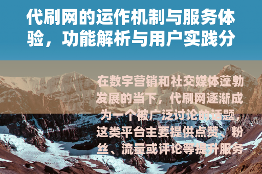 代刷网的运作机制与服务体验，功能解析与用户实践分享