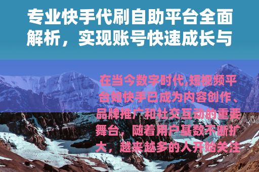 专业快手代刷自助平台全面解析，实现账号快速成长与高效运营