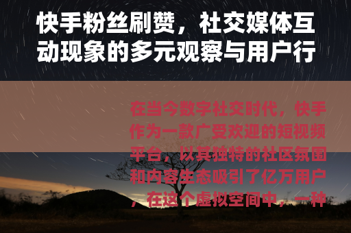 快手粉丝刷赞，社交媒体互动现象的多元观察与用户行为深度剖析