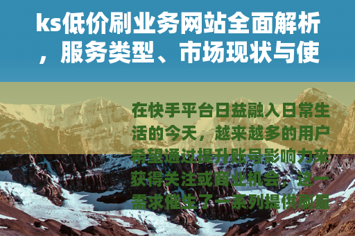 ks低价刷业务网站全面解析，服务类型、市场现状与使用心得分享
