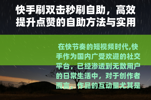 快手刷双击秒刷自助，高效提升点赞的自助方法与实用指南