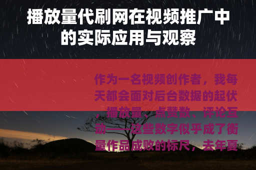 播放量代刷网在视频推广中的实际应用与观察