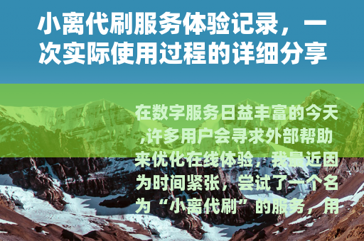 小离代刷服务体验记录，一次实际使用过程的详细分享与思考
