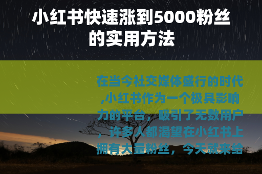 小红书快速涨到5000粉丝的实用方法