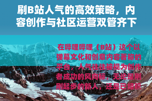 刷B站人气的高效策略，内容创作与社区运营双管齐下