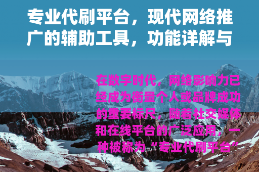 专业代刷平台，现代网络推广的辅助工具，功能详解与选择策略