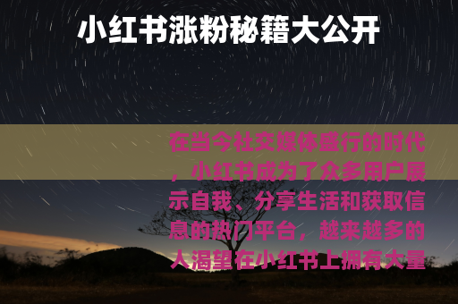 小红书涨粉秘籍大公开