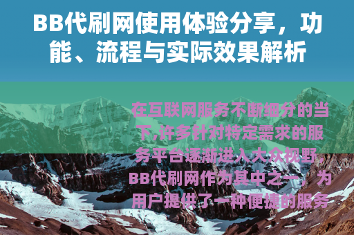 BB代刷网使用体验分享，功能、流程与实际效果解析