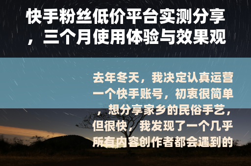 快手粉丝低价平台实测分享，三个月使用体验与效果观察