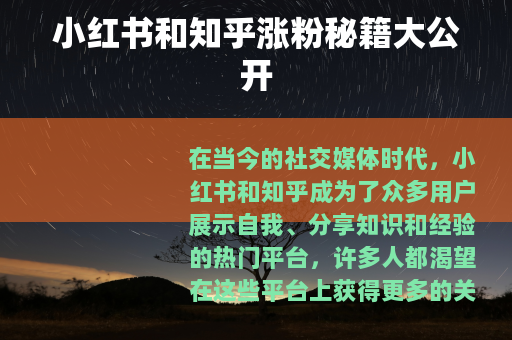 小红书和知乎涨粉秘籍大公开