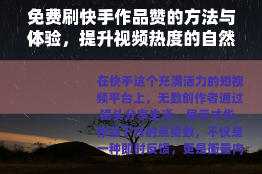 免费刷快手作品赞的方法与体验，提升视频热度的自然途径