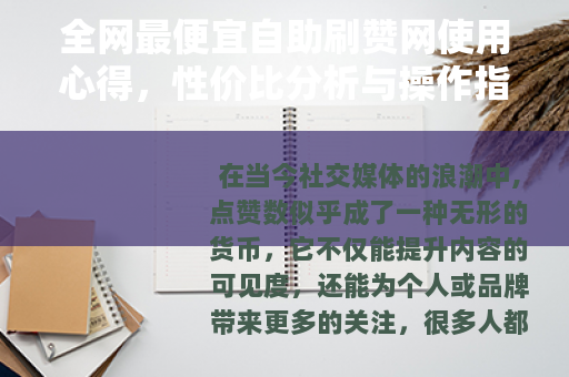 全网最便宜自助刷赞网使用心得，性价比分析与操作指南分享
