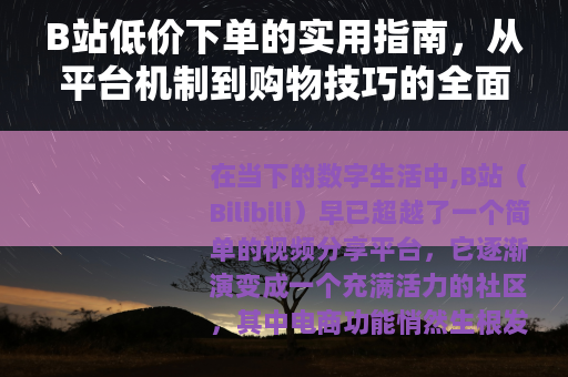 B站低价下单的实用指南，从平台机制到购物技巧的全面分享