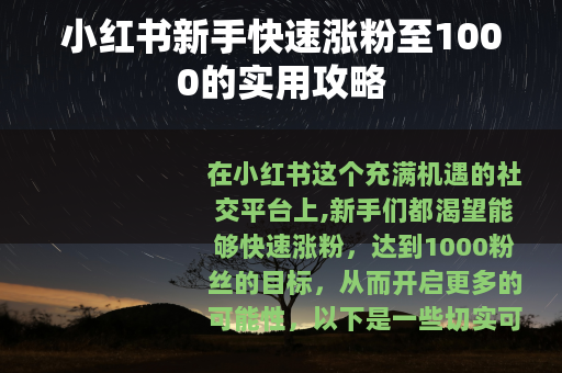 小红书新手快速涨粉至1000的实用攻略
