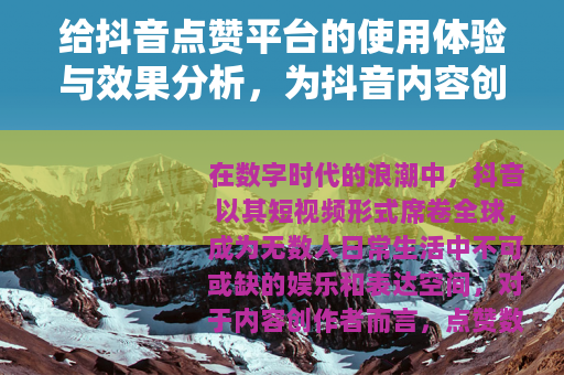 给抖音点赞平台的使用体验与效果分析，为抖音内容创作者提供参考