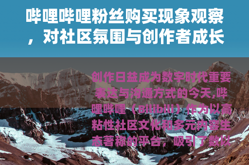 哔哩哔哩粉丝购买现象观察，对社区氛围与创作者成长路径的思考