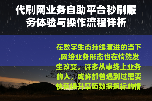 代刷网业务自助平台秒刷服务体验与操作流程详析