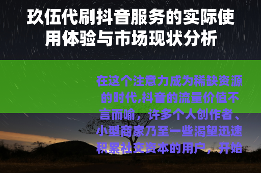 玖伍代刷抖音服务的实际使用体验与市场现状分析