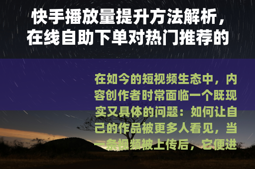快手播放量提升方法解析，在线自助下单对热门推荐的综合影响分析