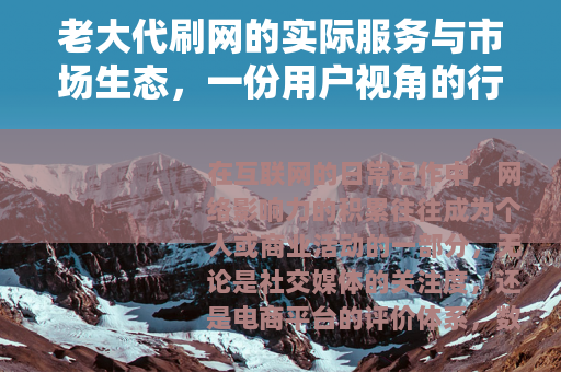 老大代刷网的实际服务与市场生态，一份用户视角的行业记述