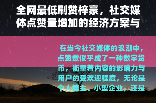 全网最低刷赞梓豪，社交媒体点赞量增加的经济方案与使用体验分享