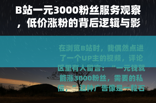 B站一元3000粉丝服务观察，低价涨粉的背后逻辑与影响