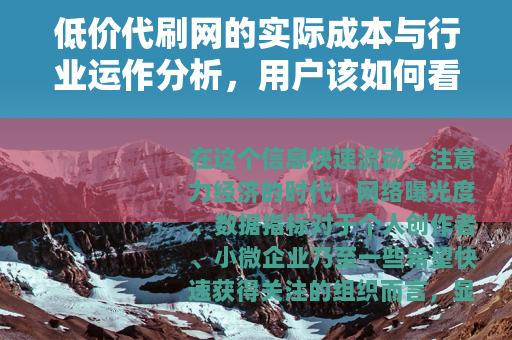 低价代刷网的实际成本与行业运作分析，用户该如何看待？