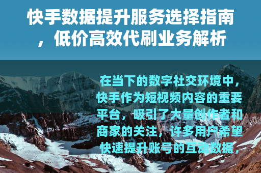 快手数据提升服务选择指南，低价高效代刷业务解析