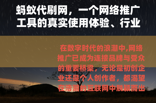 蚂蚁代刷网，一个网络推广工具的真实使用体验、行业分析与未来展望