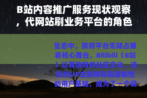 B站内容推广服务现状观察，代网站刷业务平台的角色与功能解析
