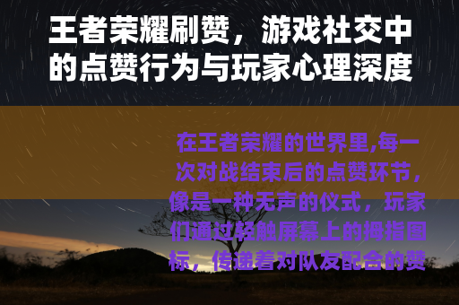 王者荣耀刷赞，游戏社交中的点赞行为与玩家心理深度观察