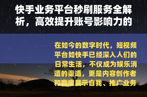 快手业务平台秒刷服务全解析，高效提升账号影响力的实用指南