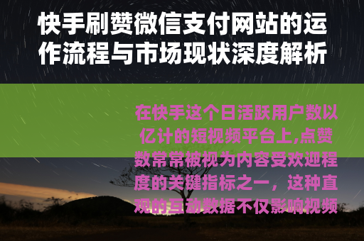 快手刷赞微信支付网站的运作流程与市场现状深度解析