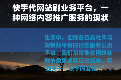 快手代网站刷业务平台，一种网络内容推广服务的现状与观察