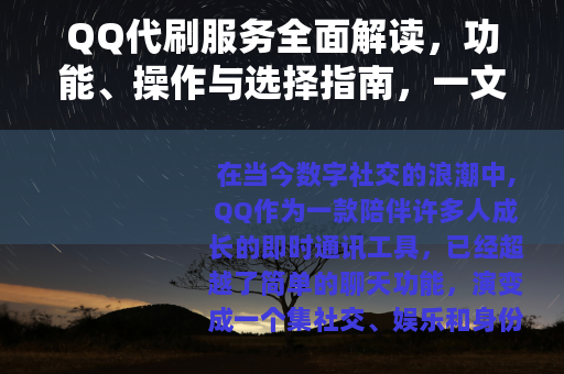 QQ代刷服务全面解读，功能、操作与选择指南，一文掌握关键信息