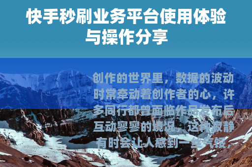 快手秒刷业务平台使用体验与操作分享